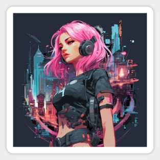 Cyberpunk Anime Girl  Futuristic Techwear Aesthetic Kawaii Manga Shirt Japanese Streetwear Harajuku Clothing Magnet